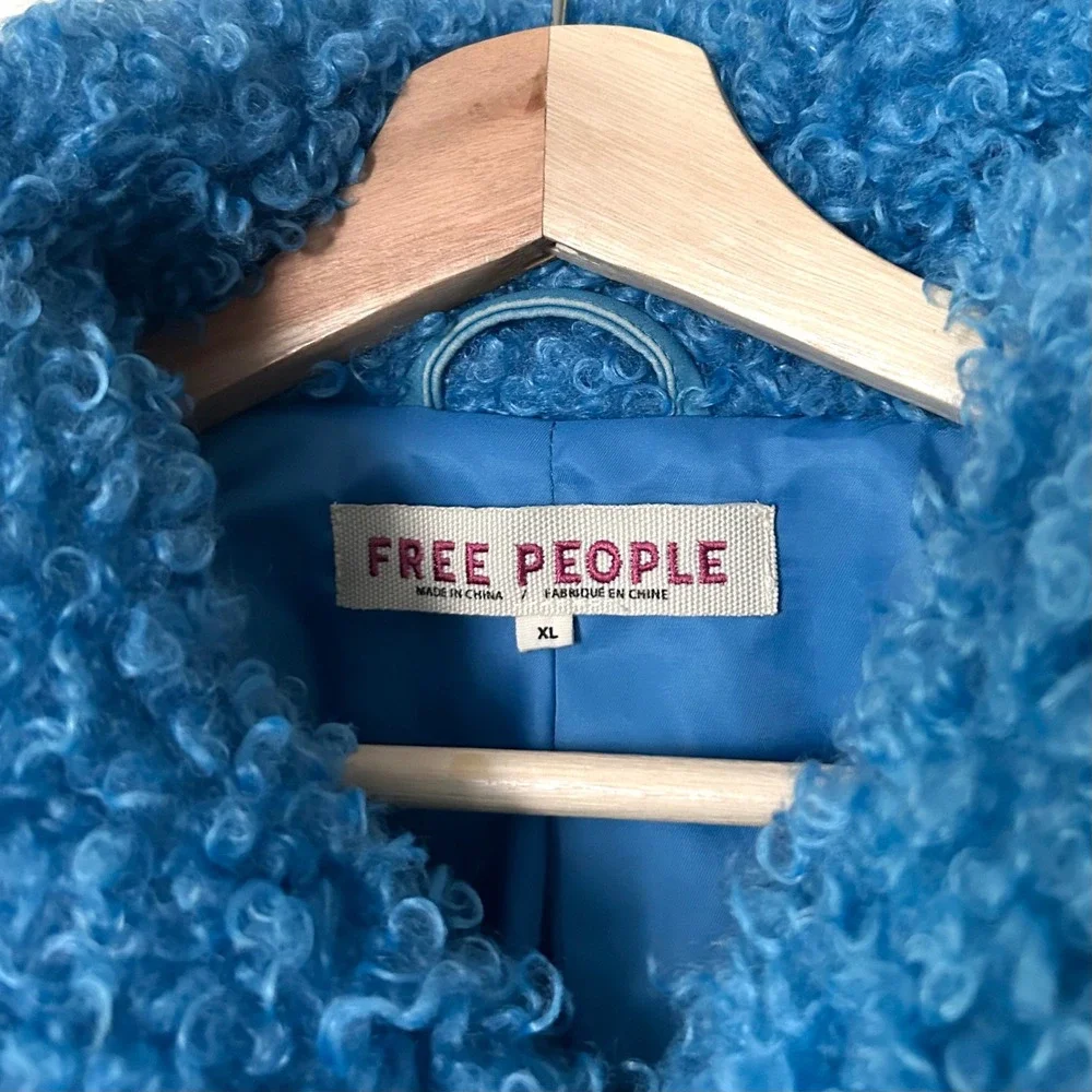 Free People Cool & Cozy Teddy Coat Baywatch Blue XL Fuzzy Oversized Warm Fall